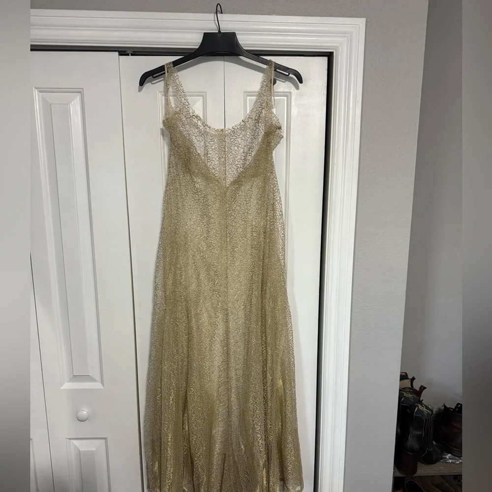 Valentino Silk Gold Lace Maxi Dress - Picture 1 of 10